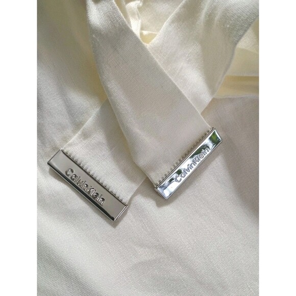 Calvin Klein White 3/4 Wide Leg With Belt Size M Linen Rayon Blend Women's Pants - Picture 2 of 9